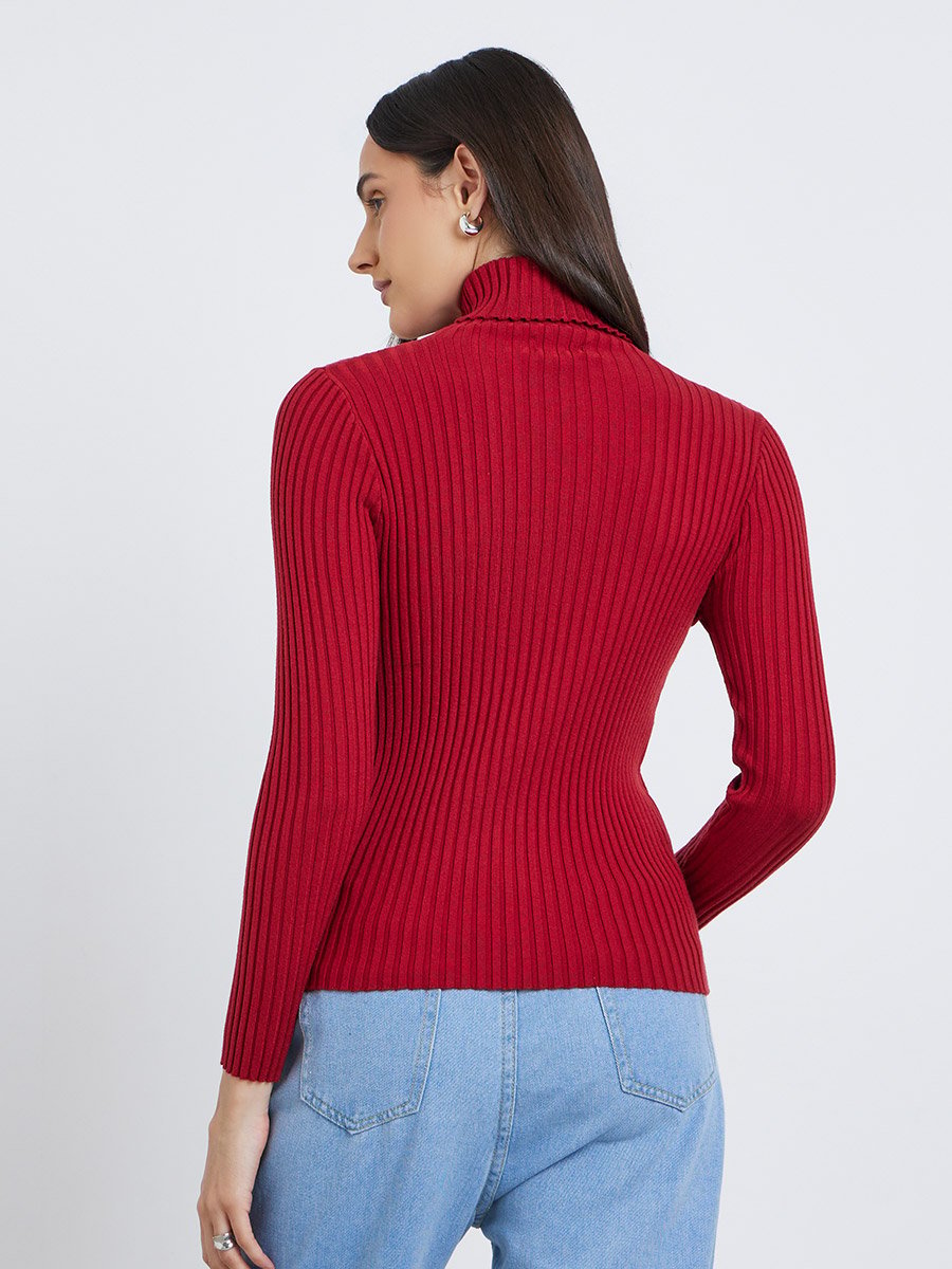 Turtle Neck Ribbed Long Sleeve Top