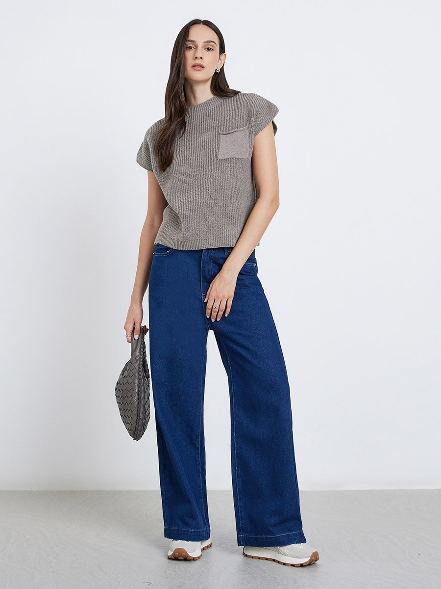 بلوزة مُضلعة مع جيب