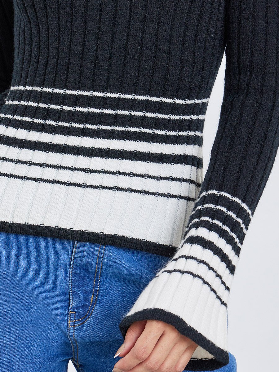 Black Striped Knit Long Sleeve Top