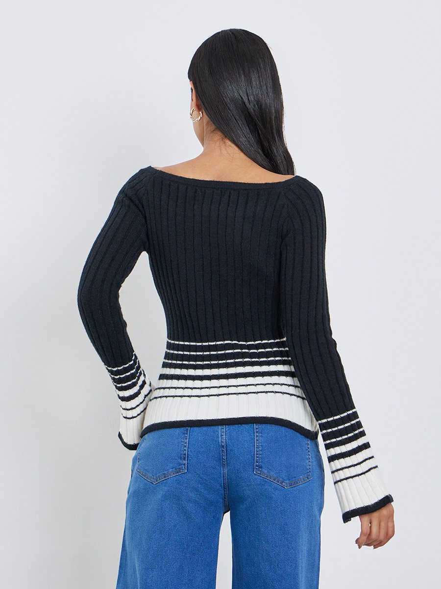 Black Striped Knit Long Sleeve Top