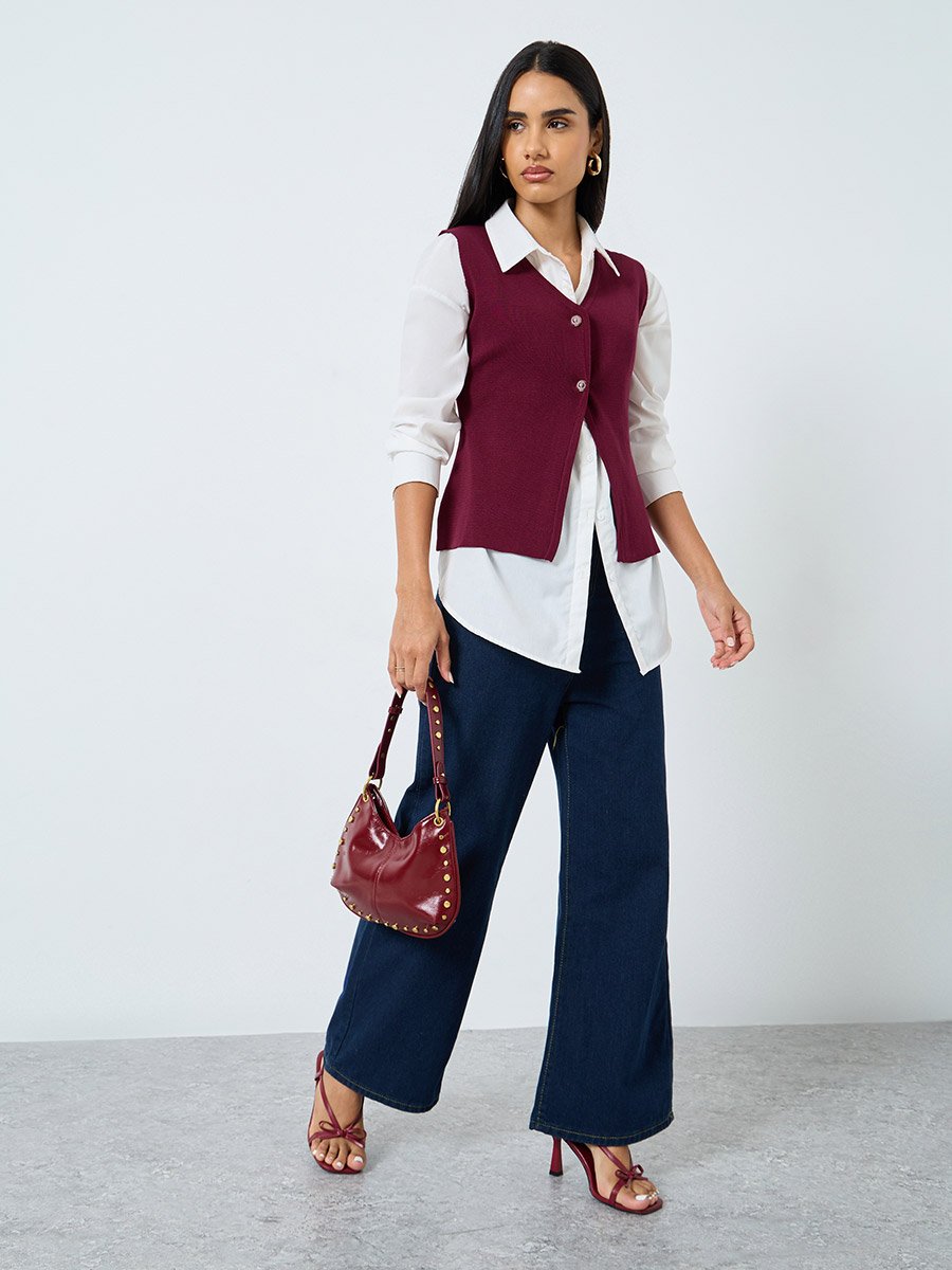 V-Neck Sleeveless Ribbed Waistcoat