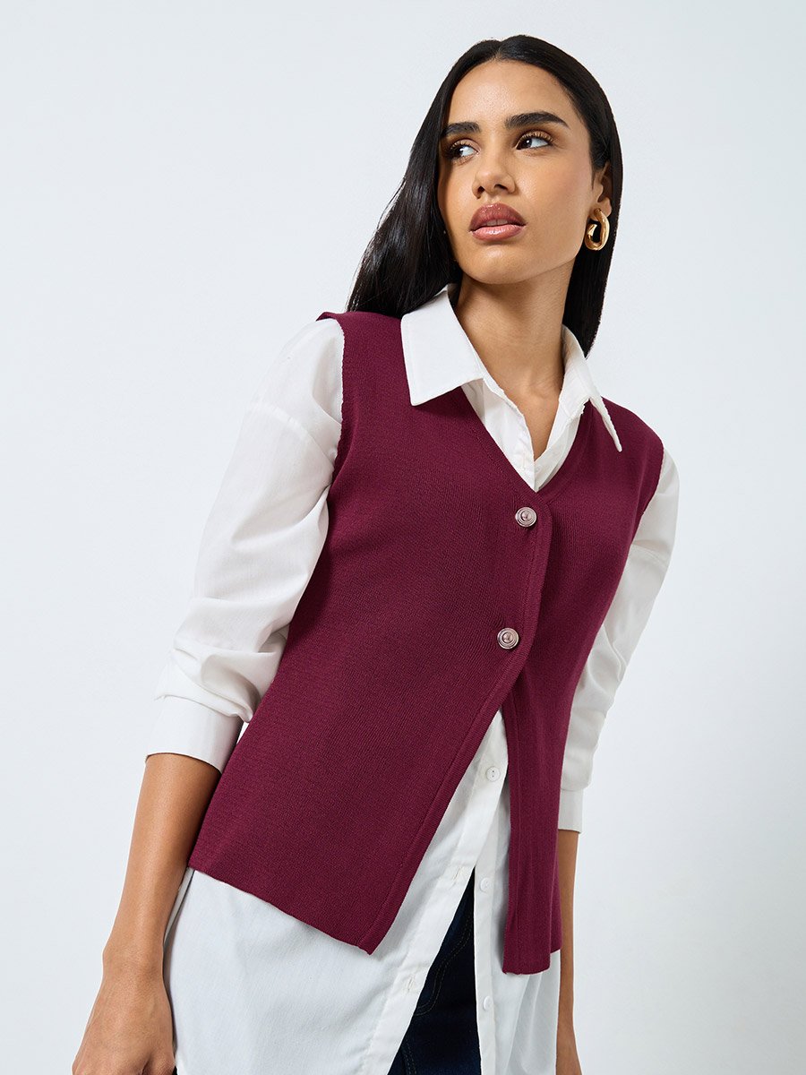 V-Neck Sleeveless Ribbed Waistcoat