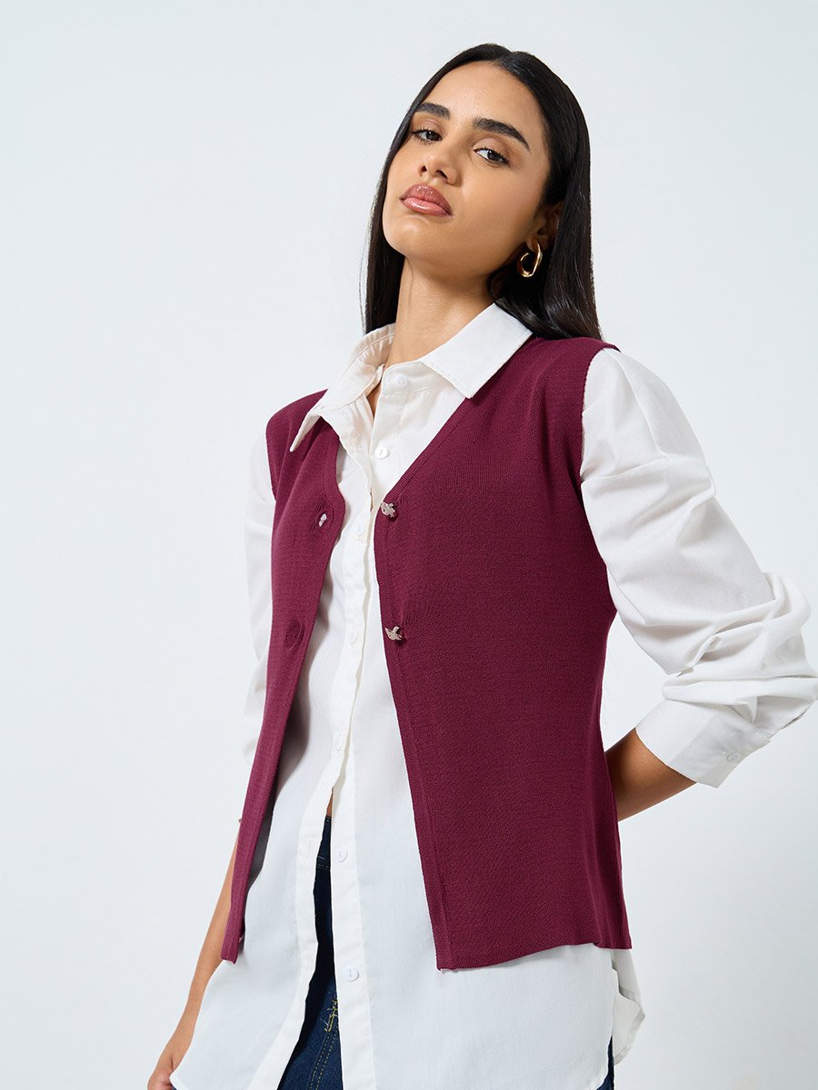 V-Neck Sleeveless Ribbed Waistcoat