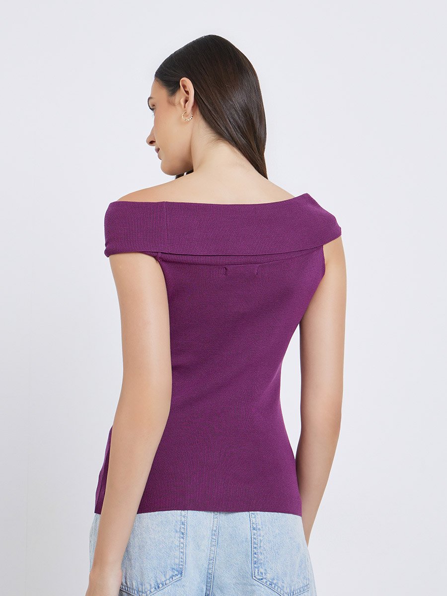 Purple Off-Shoulder Knit Top
