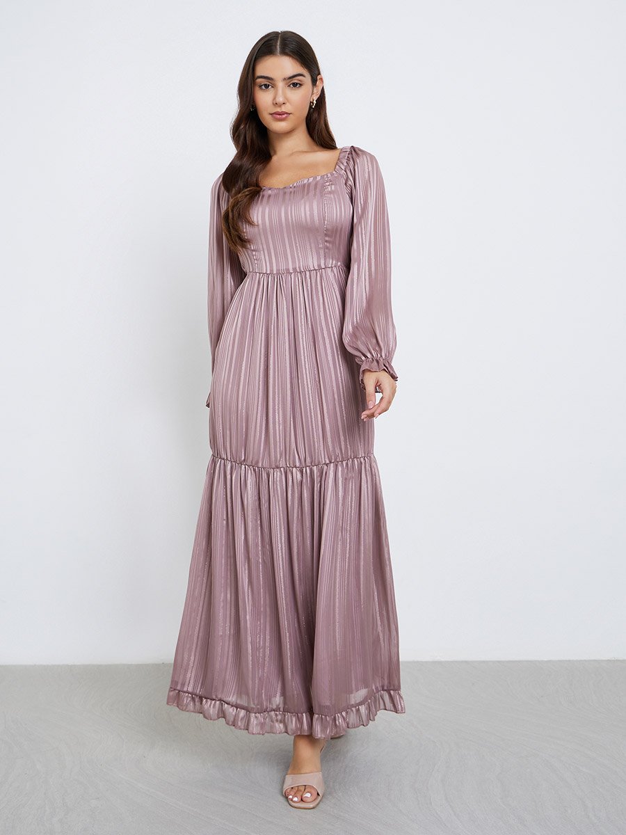 Purple Balloon Sleeve A-Line Maxi Dress For Women at Bahrain | Styli