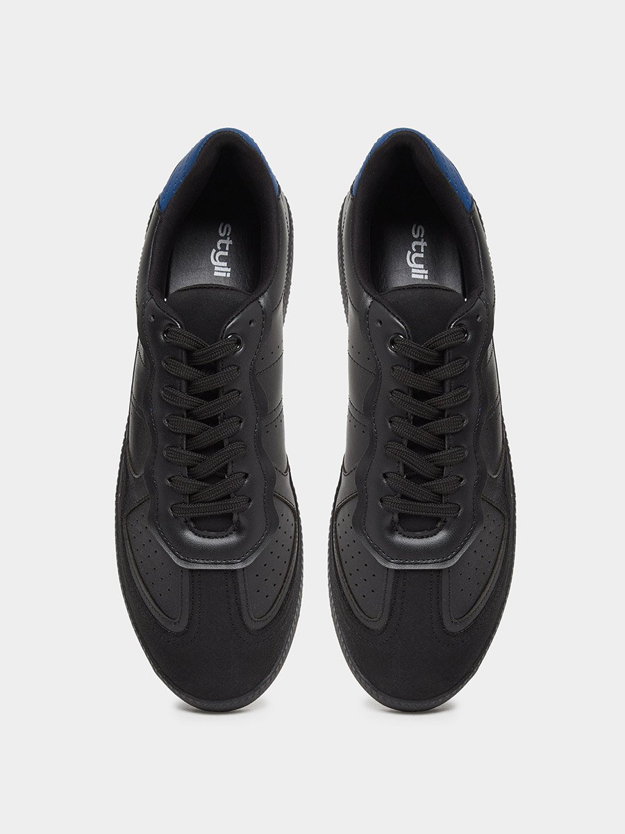 Men Black Cut and Sew Panel Sneakers