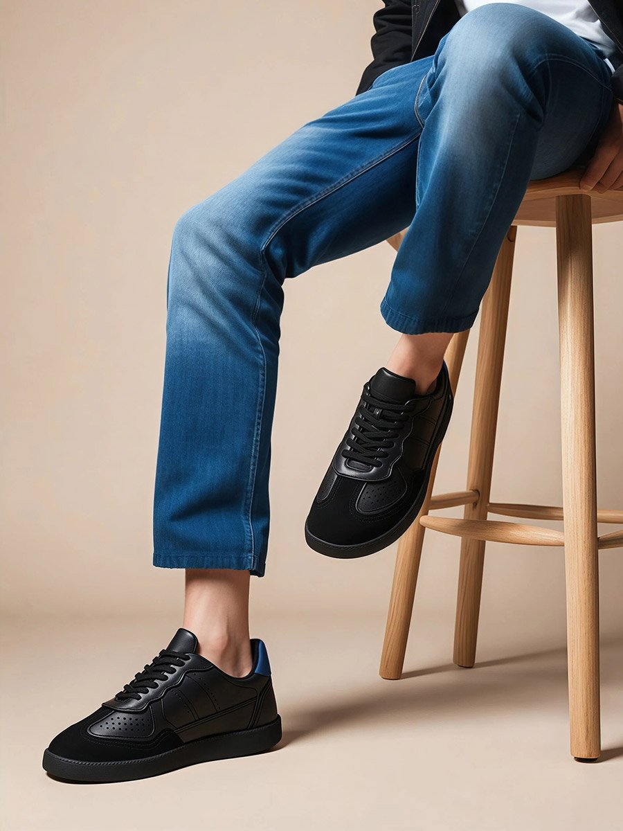 Men Black Cut and Sew Panel Sneakers