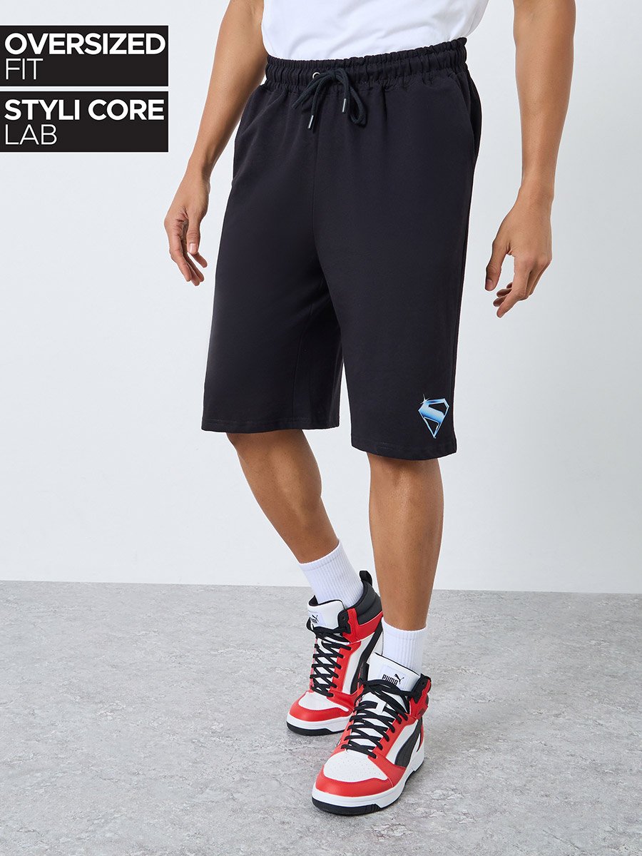 Man Character Print Oversize Fit Terry Shorts