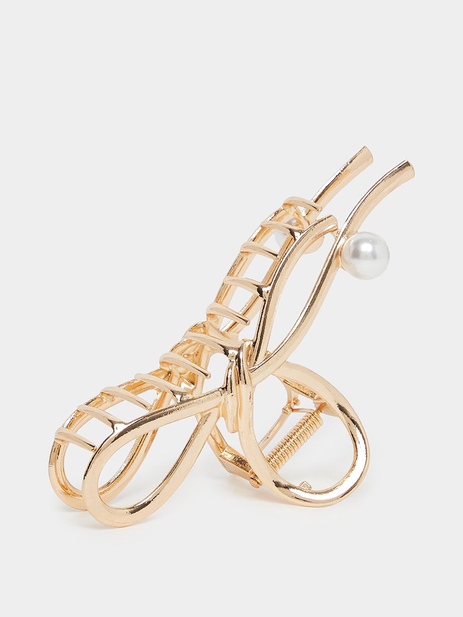 Ribbon Shape Hair Clamp with Faux Pearl Accent