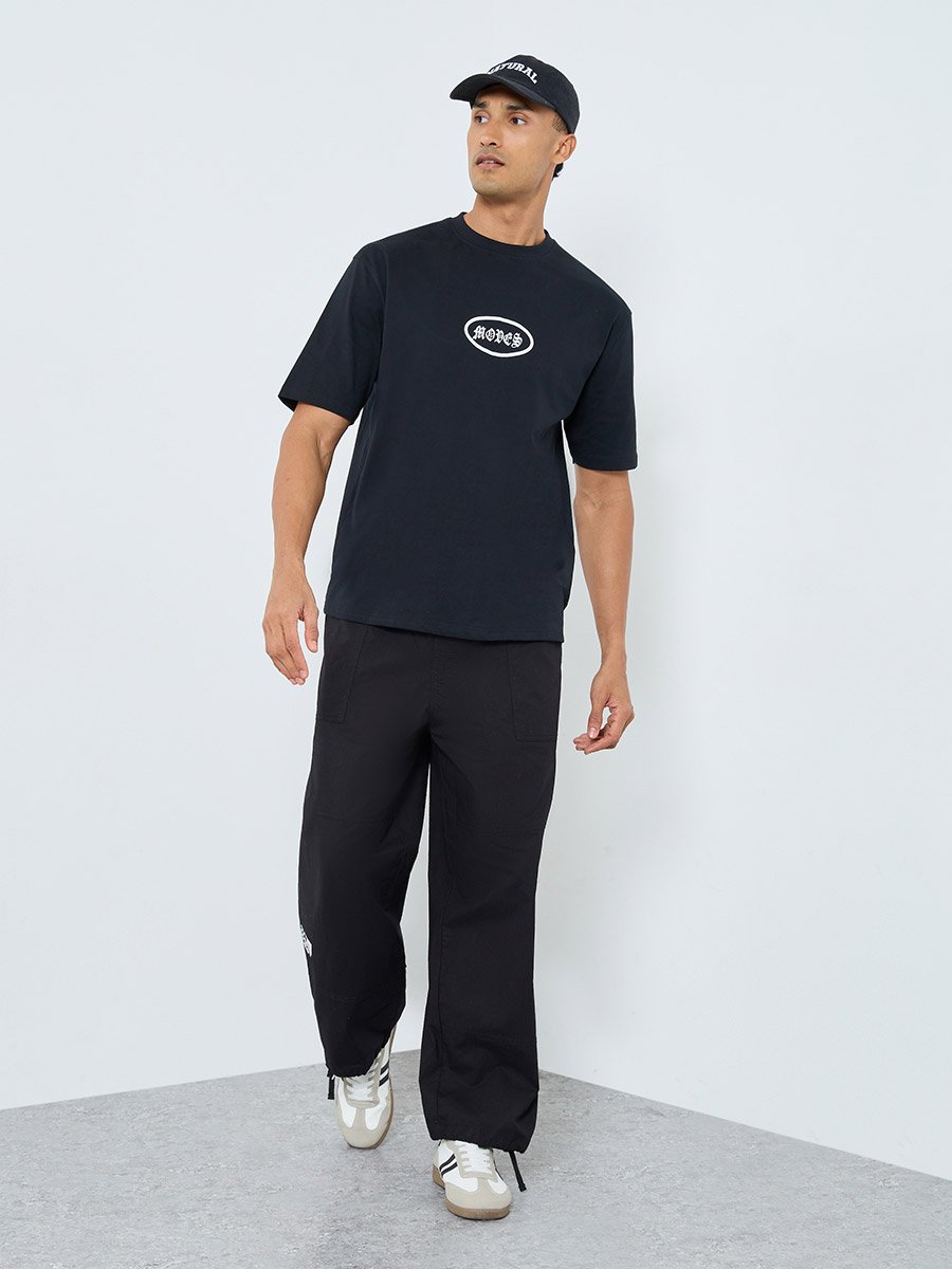 Men Black Oversized Graphic Print T-Shirt