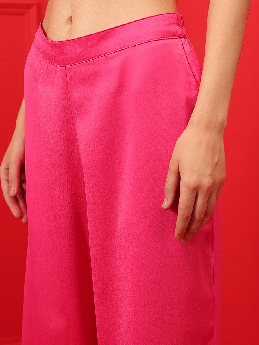 Satin V-Neck Straight Kurta with Palazzo Set
