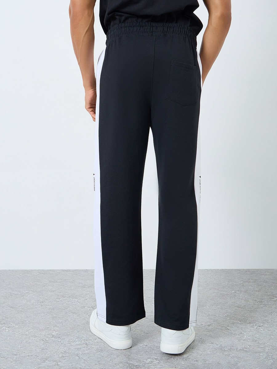 Men Black Slogan Print Oversized Joggers