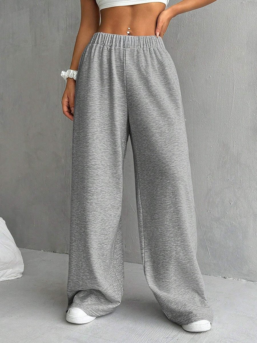 Solid Elastic Waist Wide Leg Joggers