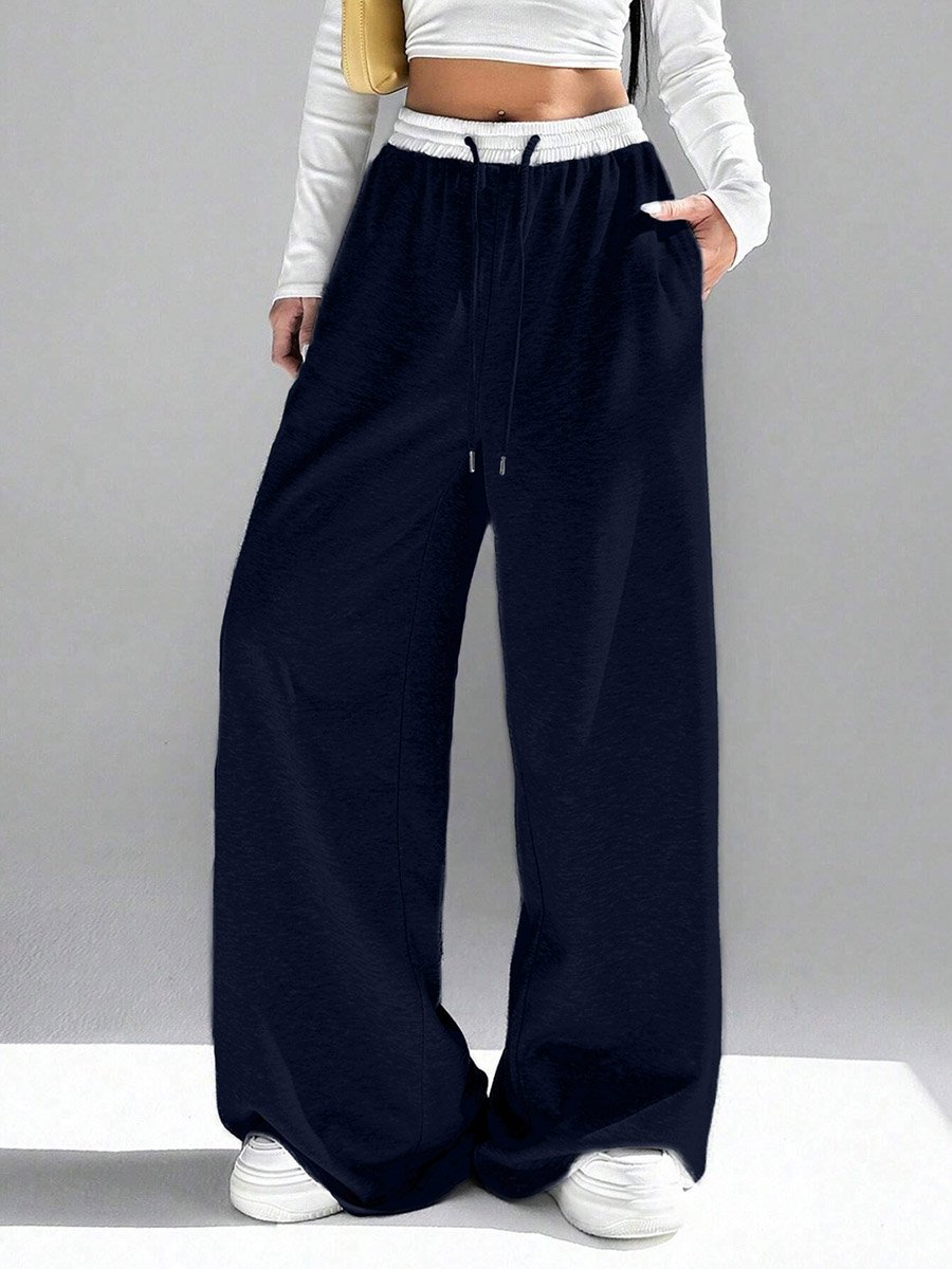 Navy Blue Contrast Waistband Oversized Joggers