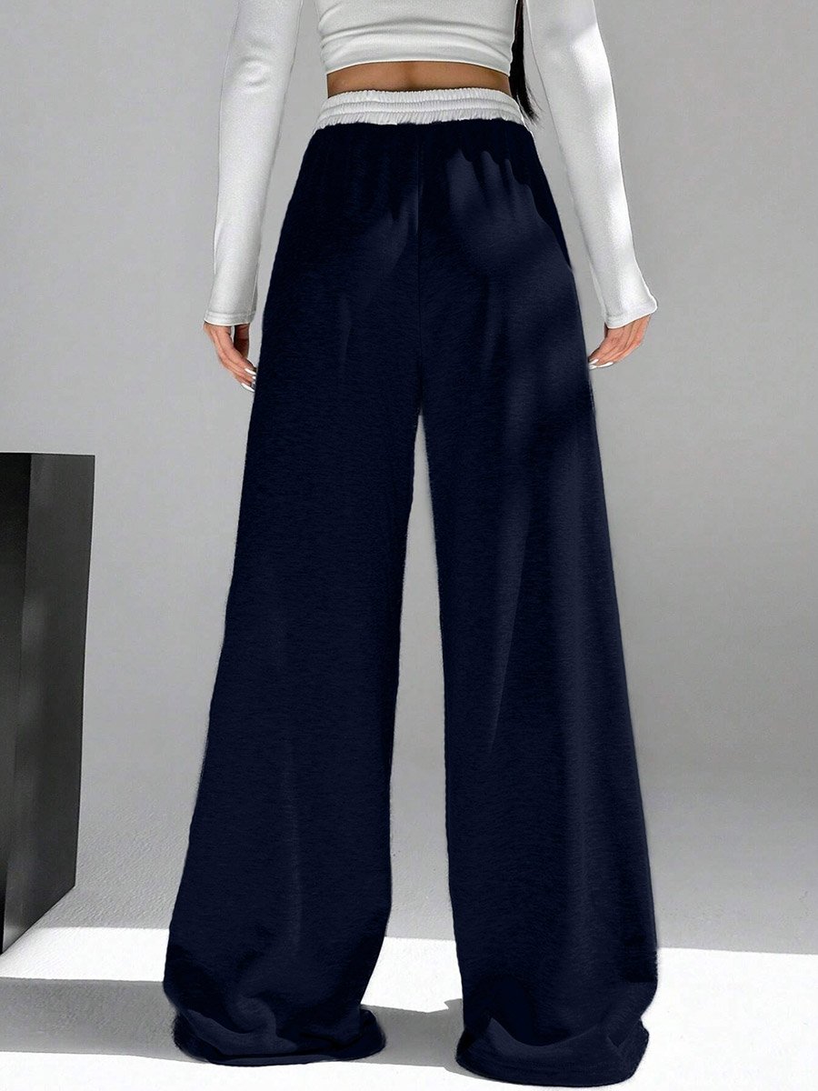 Navy Blue Contrast Waistband Oversized Joggers