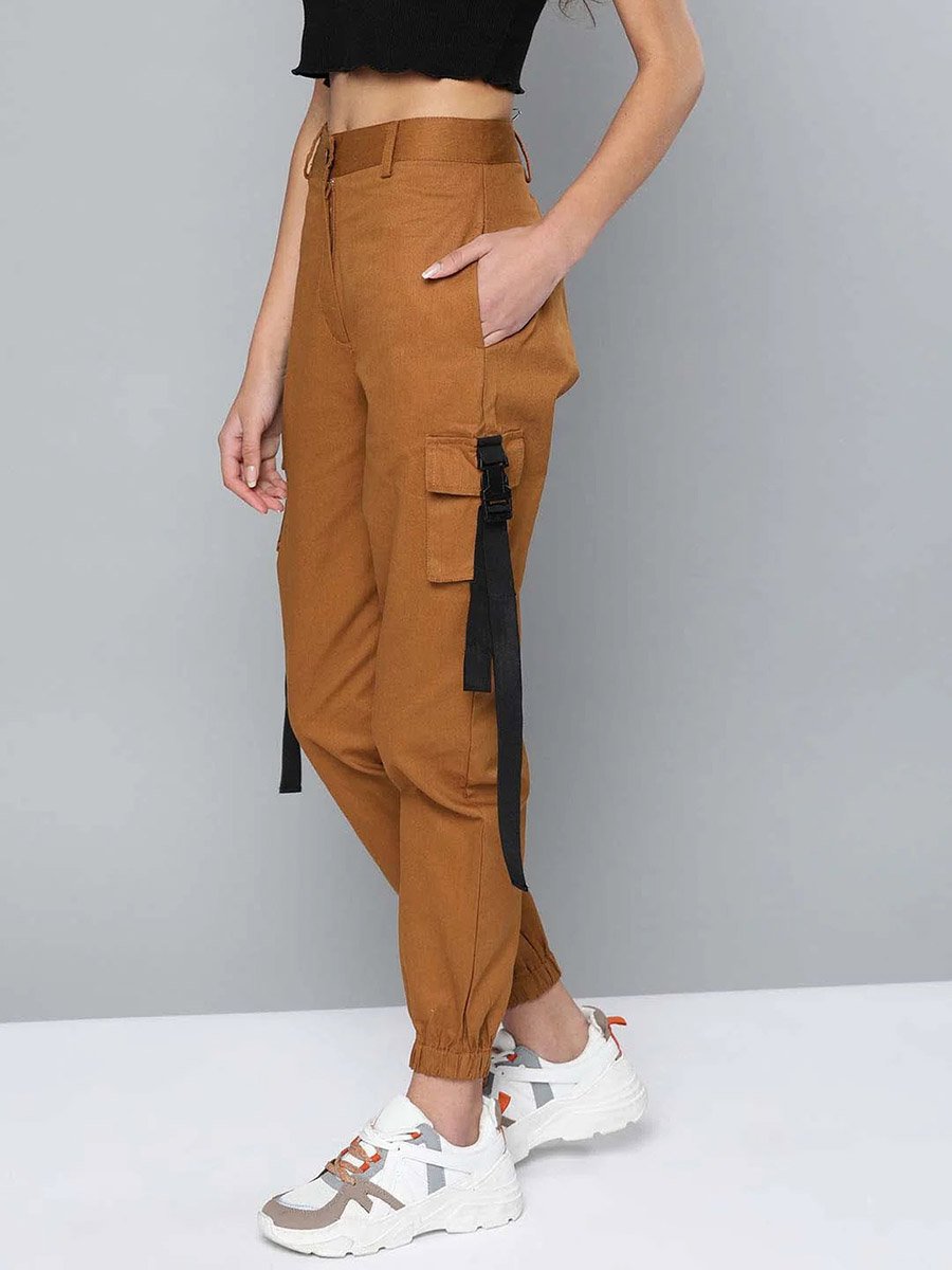 Women Brown Relaxed Fit Fit Cargo Pants