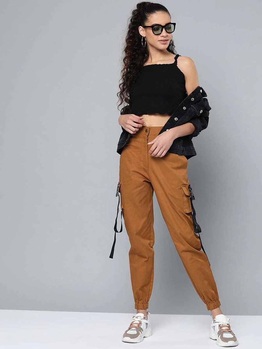 Women Brown Relaxed Fit Fit Cargo Pants