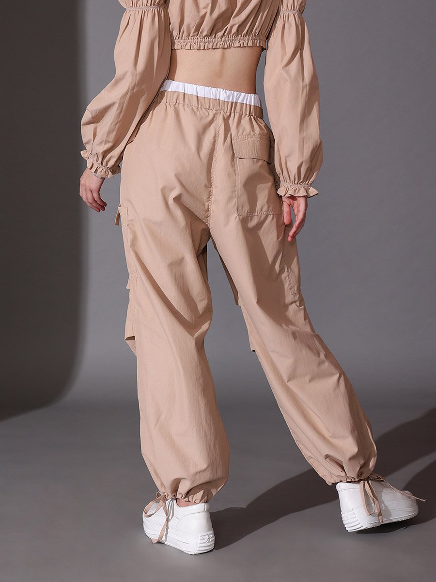 Women Beige Cotton Loose Fit Trousers