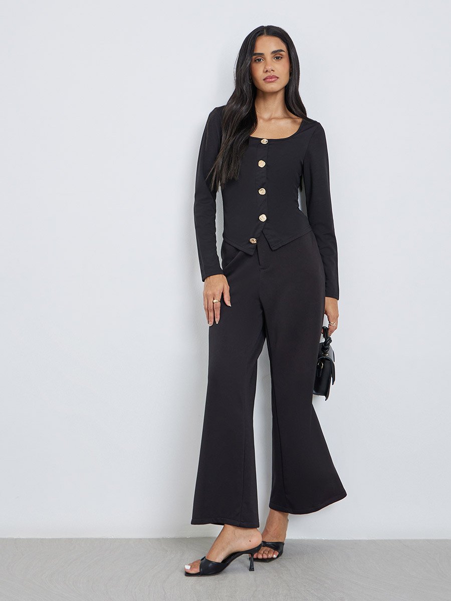 Knitted Square Neck Buttoned Top