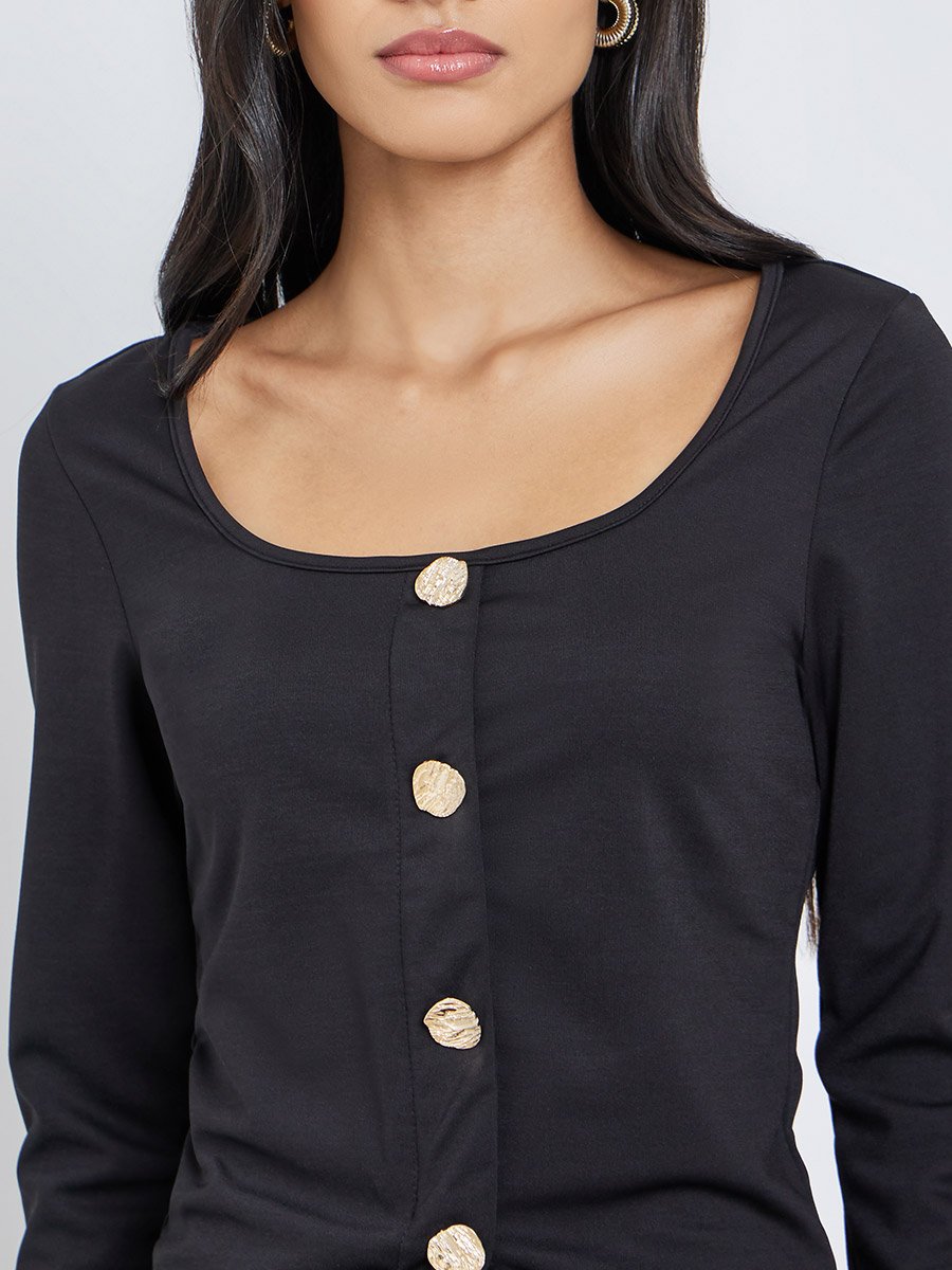 Knitted Square Neck Buttoned Top