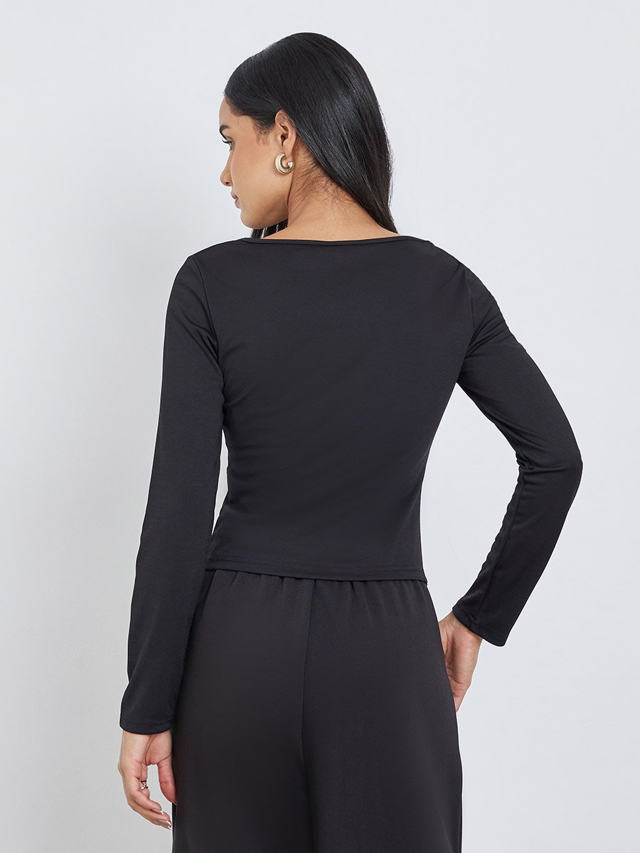 Knitted Square Neck Buttoned Top