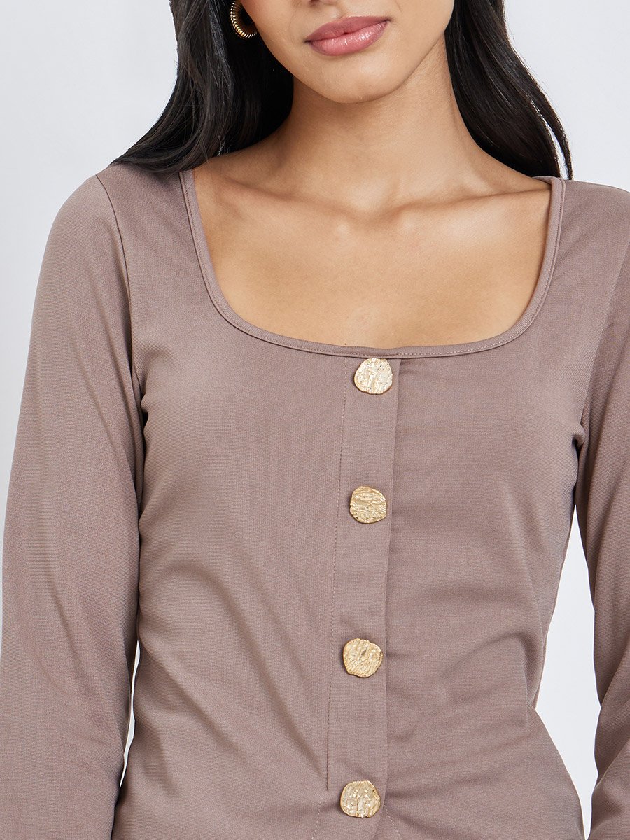 Solid Square Neck Buttoned Top
