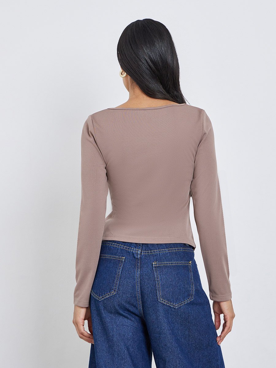 Solid Square Neck Buttoned Top