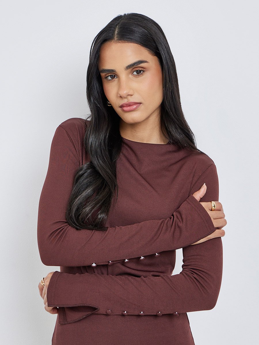 Textured Regular Fit Sleeve Slit Detail Top