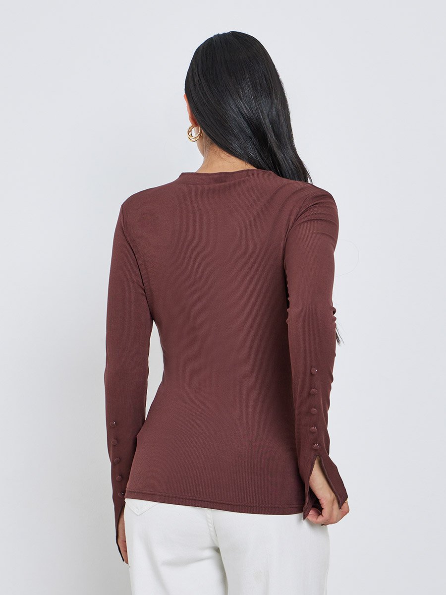 Textured Regular Fit Sleeve Slit Detail Top