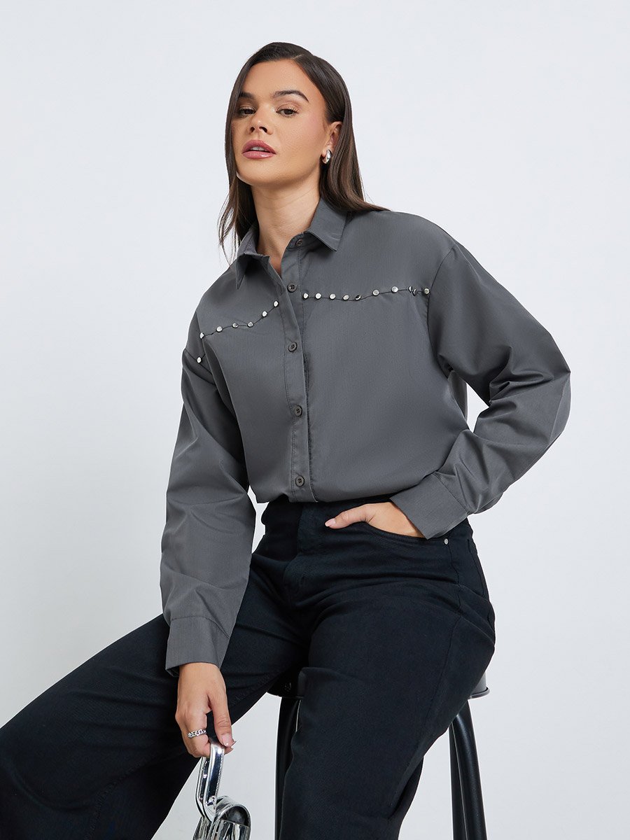 Studded Spread Collar Buttoned Shirt