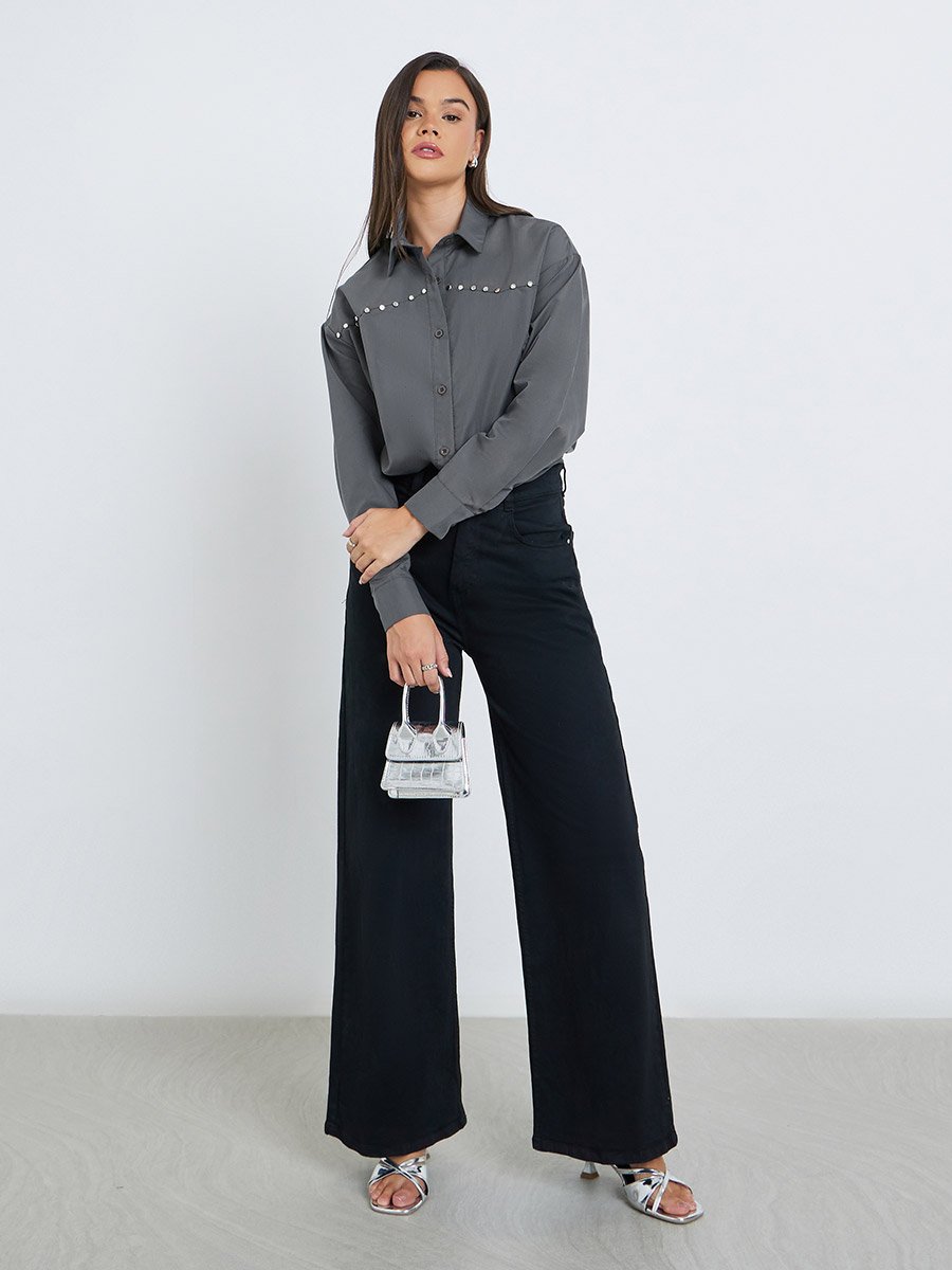 Studded Spread Collar Buttoned Shirt