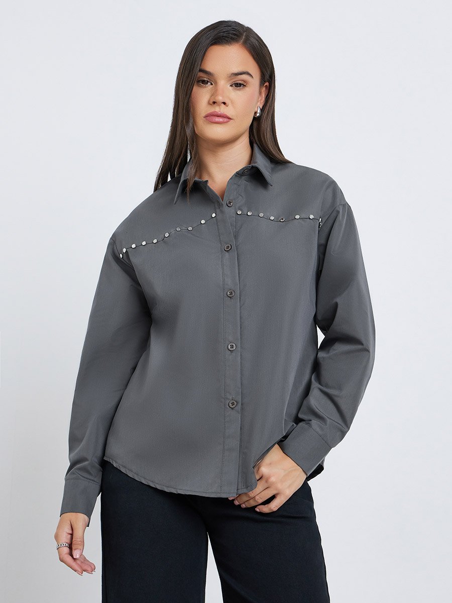 Studded Spread Collar Buttoned Shirt