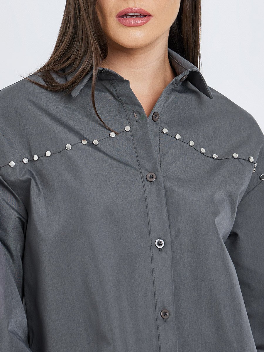 Studded Spread Collar Buttoned Shirt