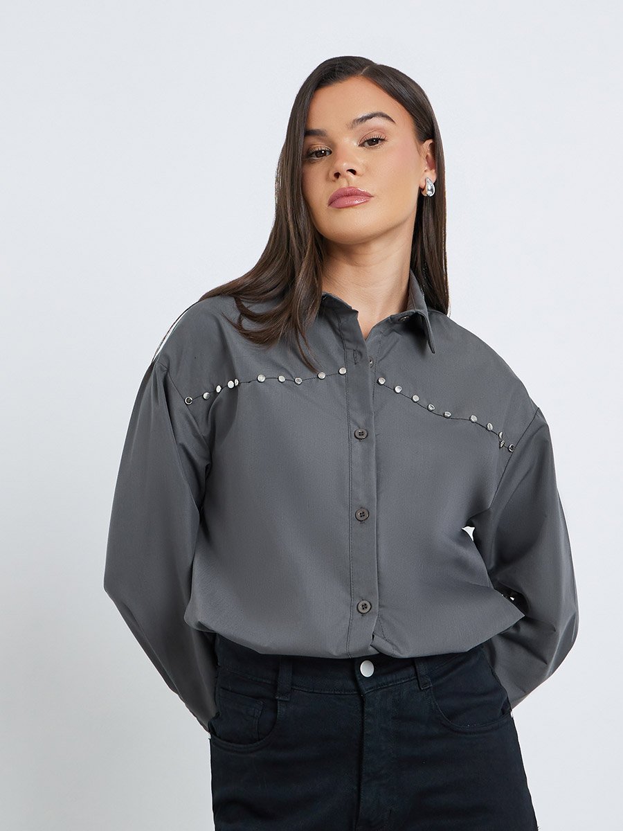 Studded Spread Collar Buttoned Shirt