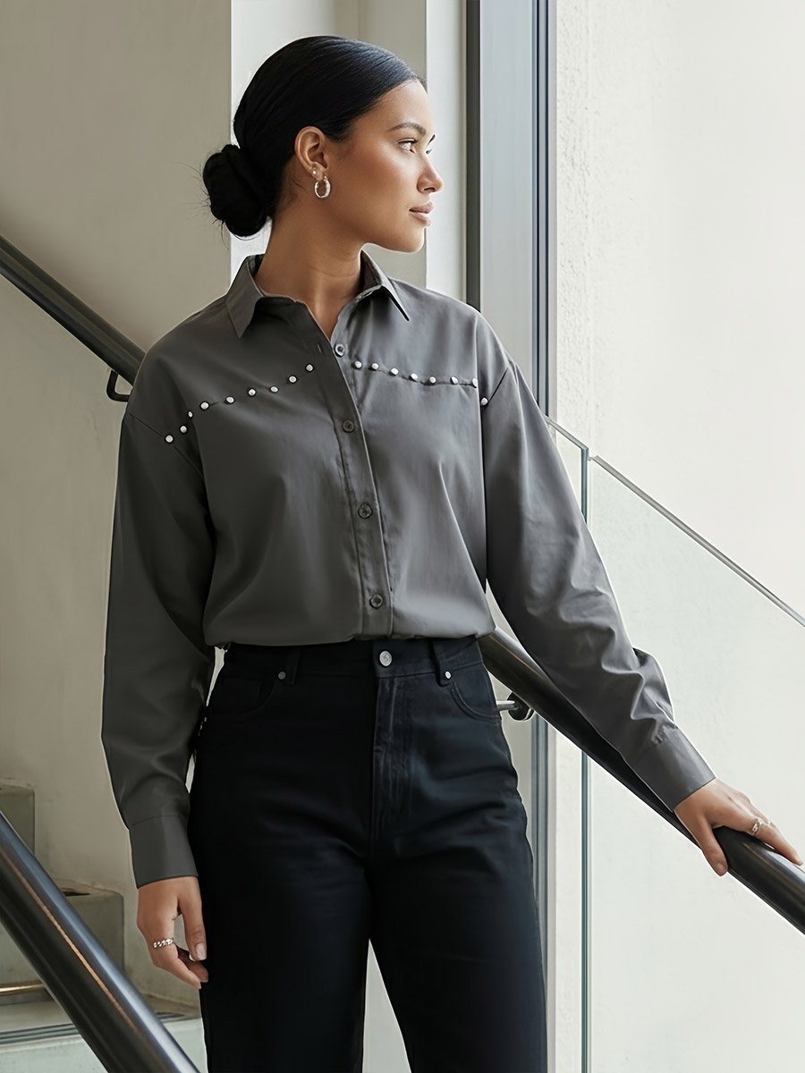 Studded Spread Collar Buttoned Shirt
