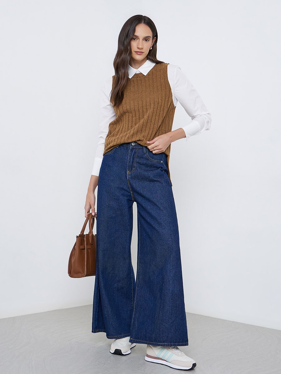 Women Brown Ribbed Overlay Shirt