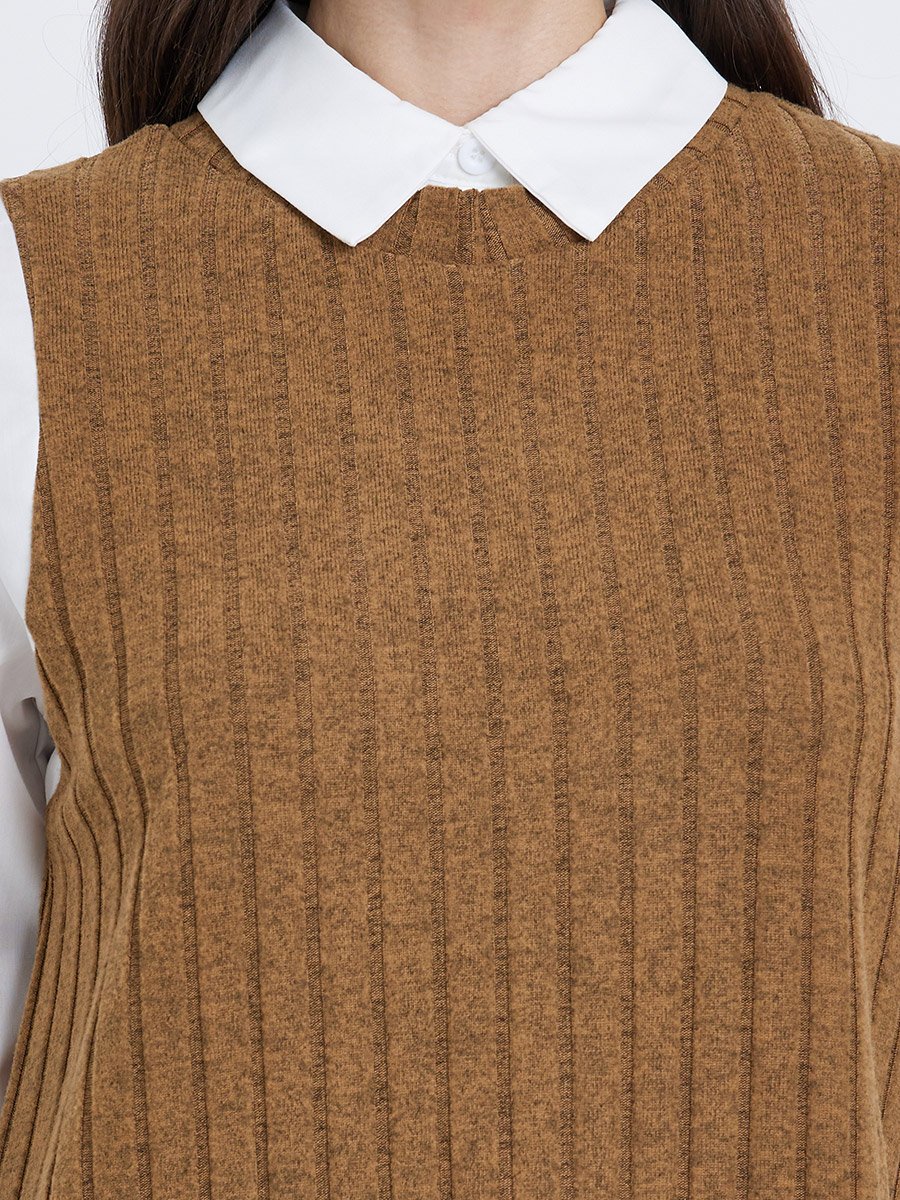 Women Brown Ribbed Overlay Shirt