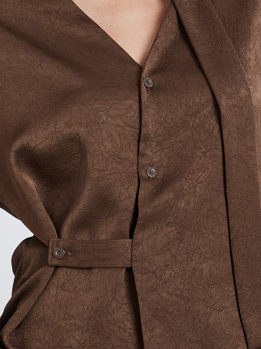 Brown Tie-Neck Buttoned Blouse