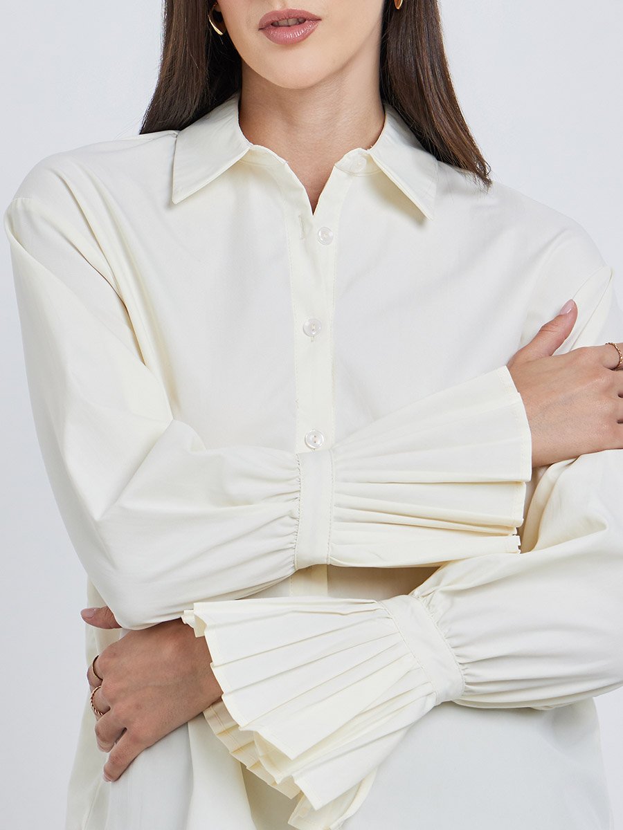 Solid Pleated Detail Long Sleeve Shirt