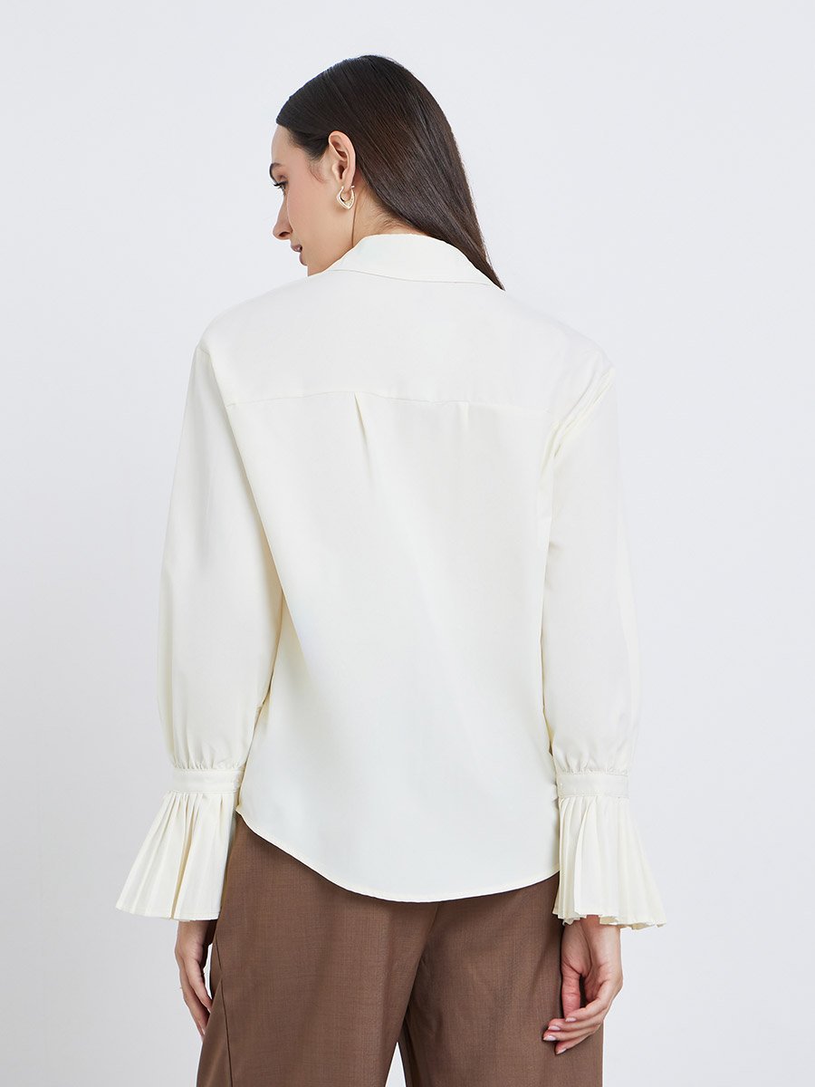 Solid Pleated Detail Long Sleeve Shirt