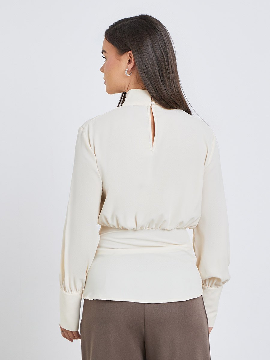 Pleated High Neck Blouse with Tulip Sleeves For Women at UAE | Styli