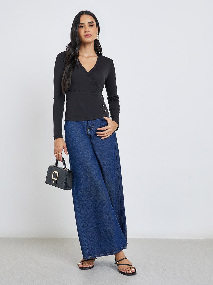 Textured Wrap Buttoned Rib Top