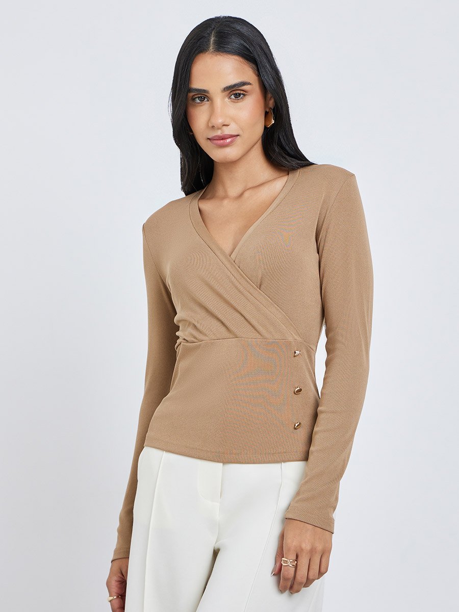 Textured Wrap Buttoned Rib Top
