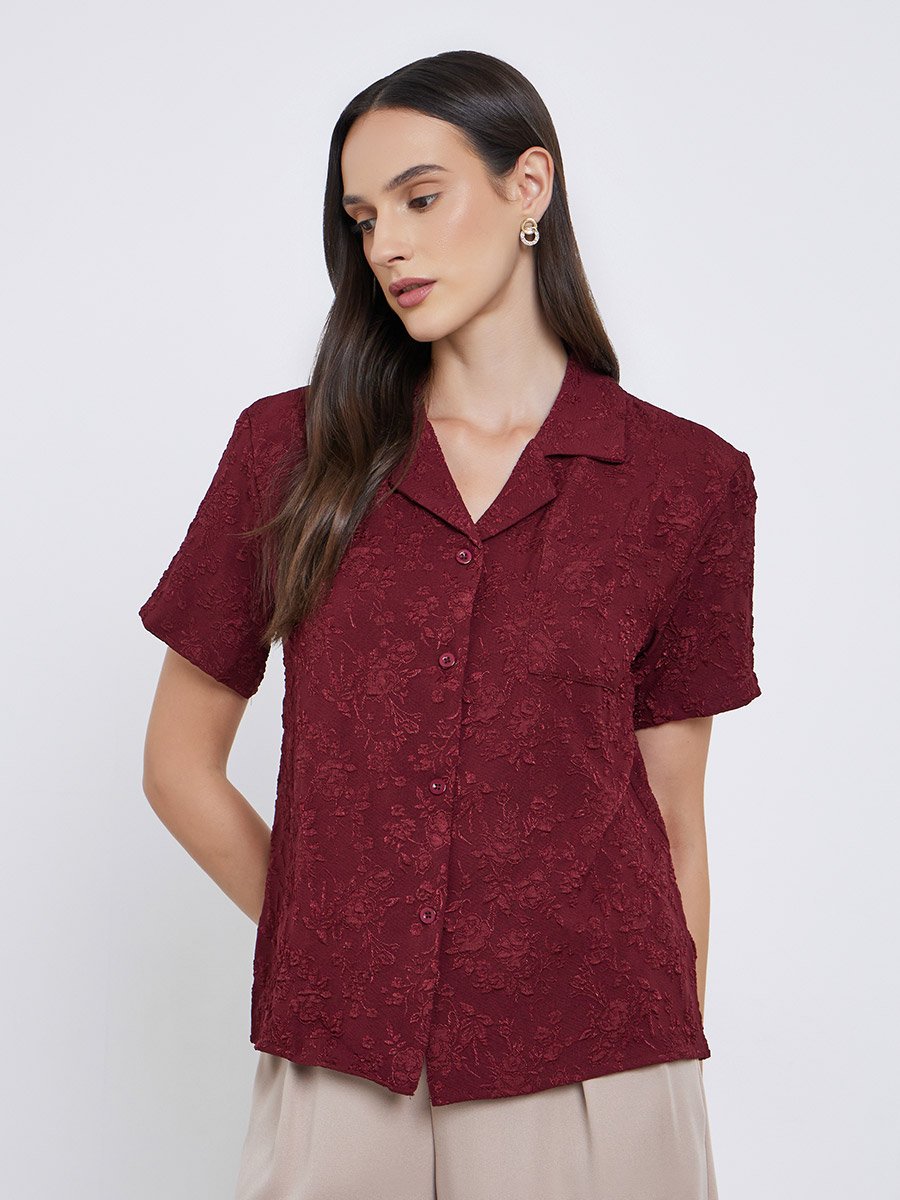 Jacquard Buttoned Short Sleeve Shirt