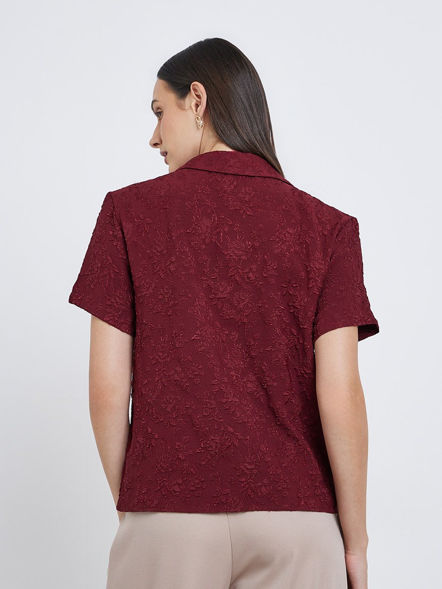 Jacquard Buttoned Short Sleeve Shirt