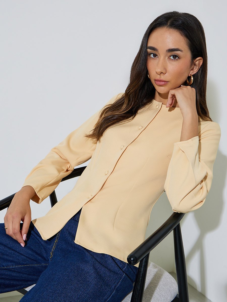 Yellow Button Down Long Sleeves Blouse