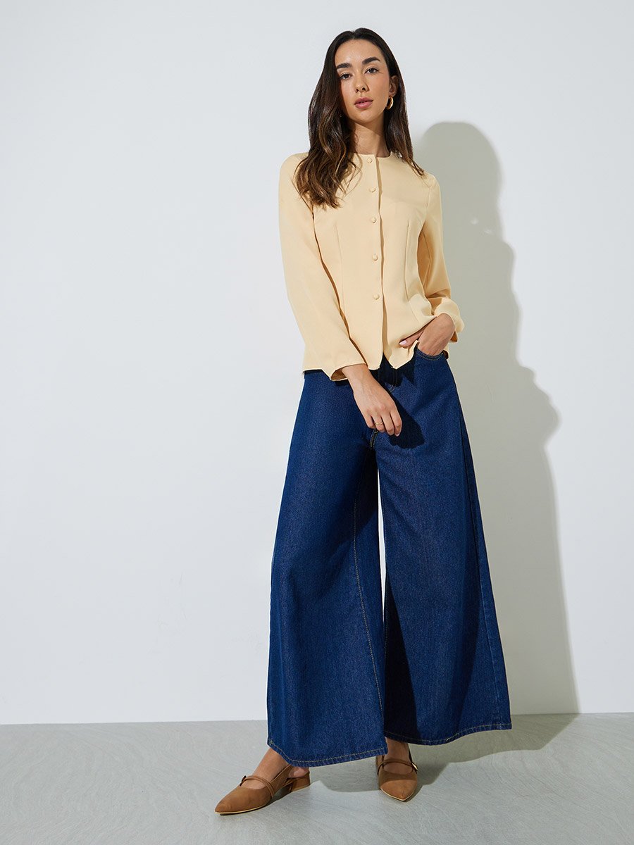 Yellow Button Down Long Sleeves Blouse
