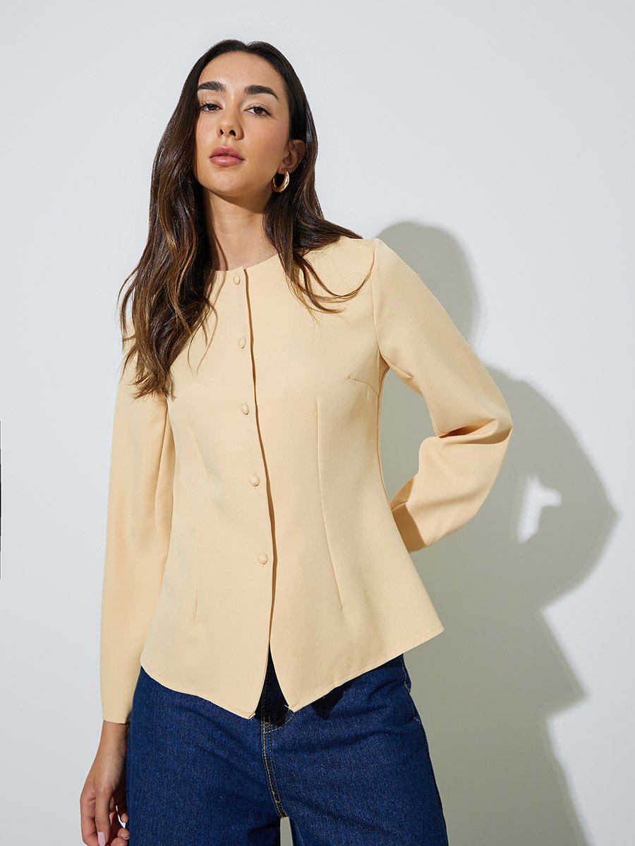 Yellow Button Down Long Sleeves Blouse