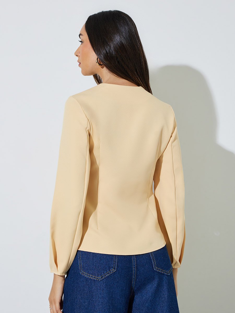 Yellow Button Down Long Sleeves Blouse