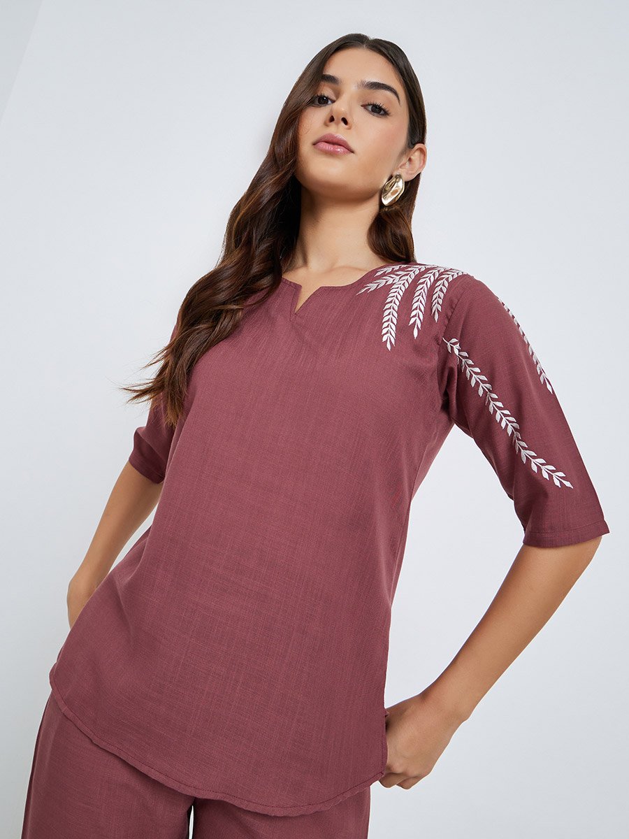 Women Embroidered Panel Top and Pants Co-Ords